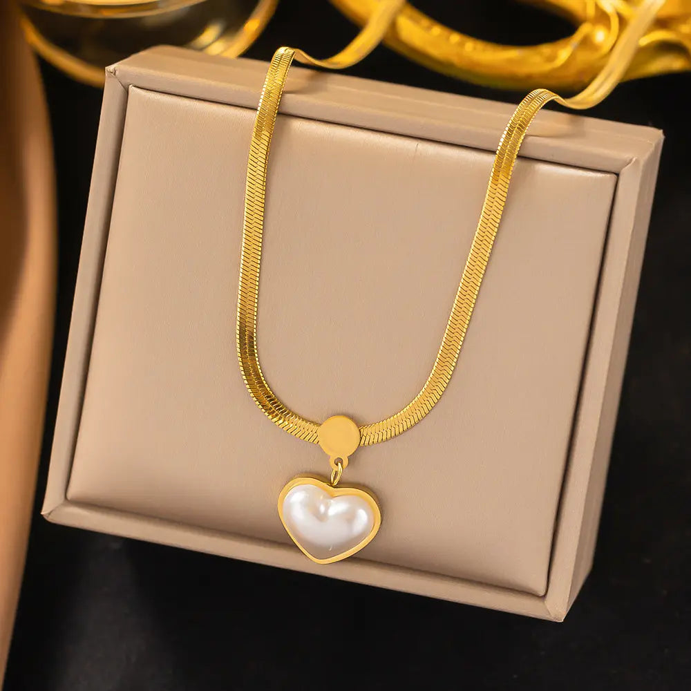 Gold Plated Anti-Tarnish Pearl Love Heart Necklace