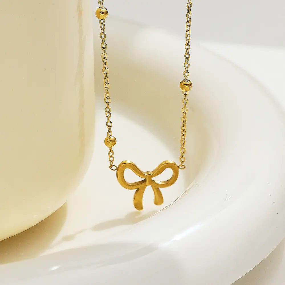 Gold Plated Anti-Tarnish Bead Bowknot Necklace