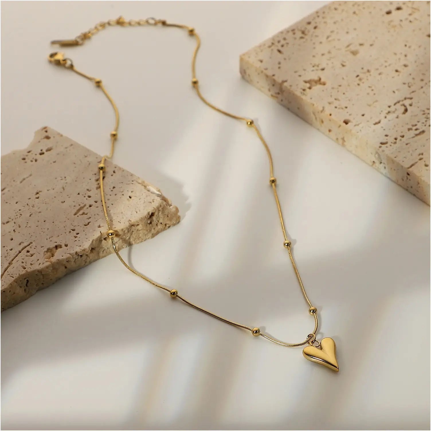 Gold Plated Anti-Tarnish Love Heart Beaded Chain Necklace