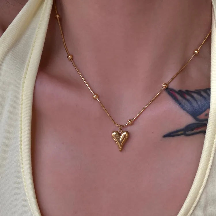 Gold Plated Anti-Tarnish Love Heart Beaded Chain Necklace