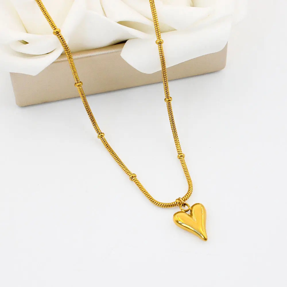 Gold Plated Anti-Tarnish Love Heart Beaded Chain Necklace