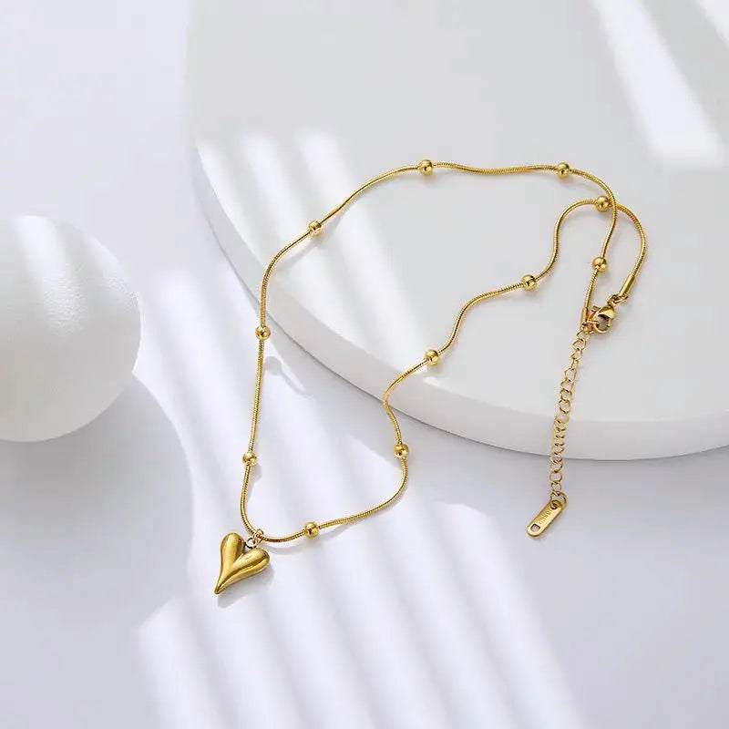 Gold Plated Anti-Tarnish Love Heart Beaded Chain Necklace