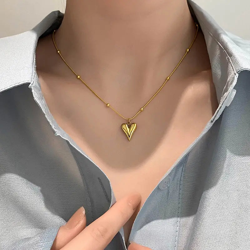 Gold Plated Anti-Tarnish Love Heart Beaded Chain Necklace