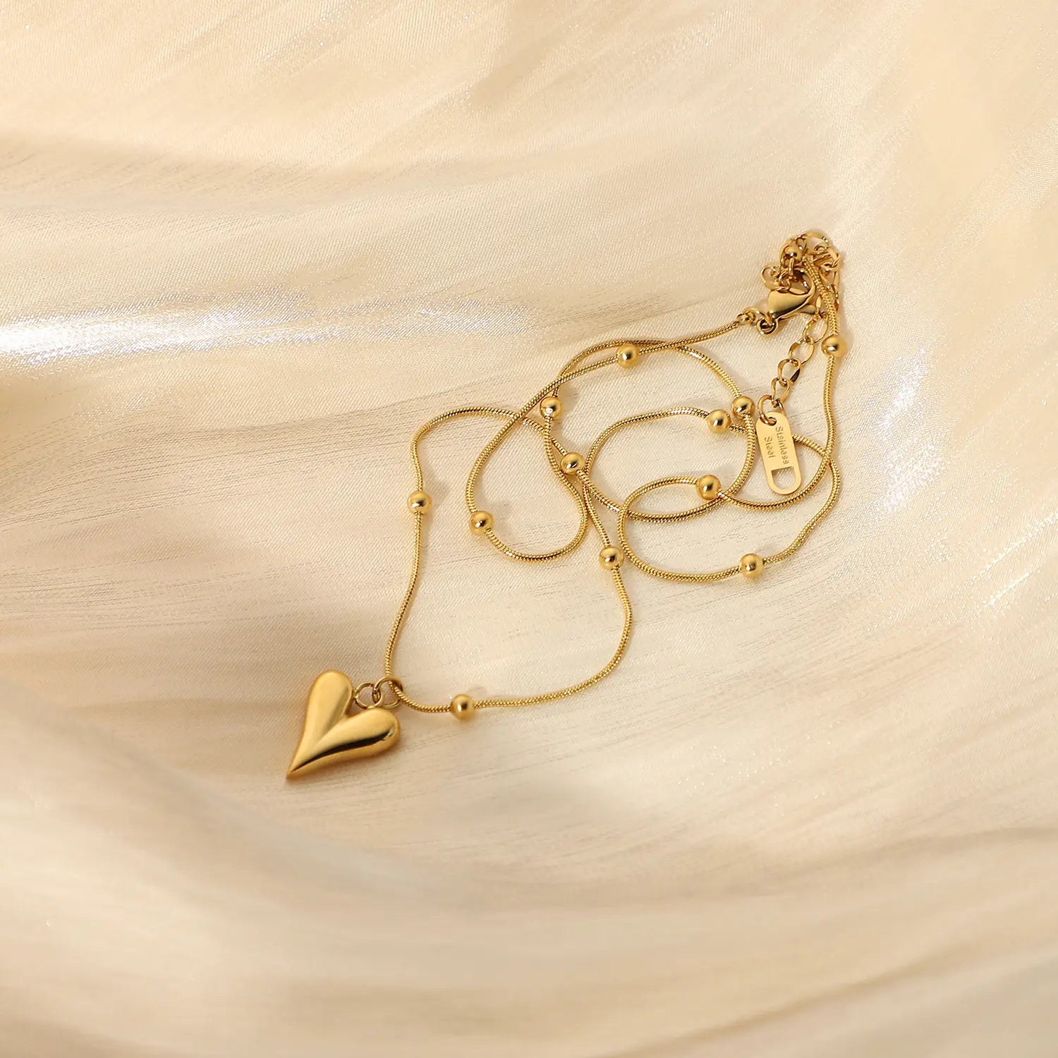 Gold Plated Anti-Tarnish Love Heart Beaded Chain Necklace