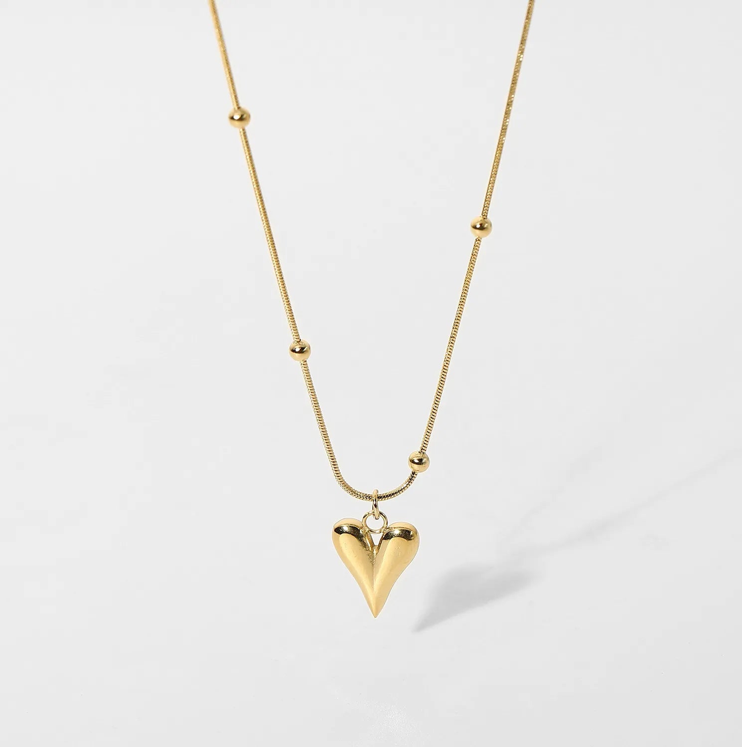 Gold Plated Anti-Tarnish Love Heart Beaded Chain Necklace