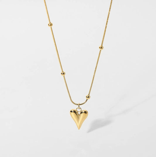 Gold Plated Anti-Tarnish Love Heart Beaded Chain Necklace