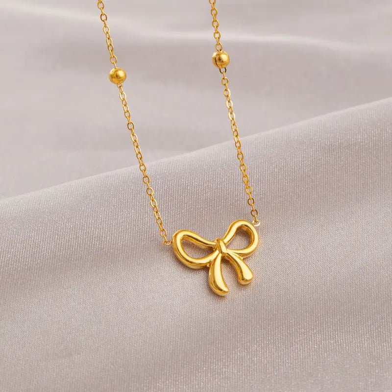 Gold Plated Anti-Tarnish Bead Bowknot Necklace
