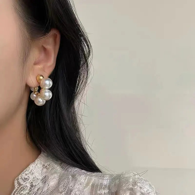 Gold Plated Anti-Tarnish Pearl Hoop Earrings