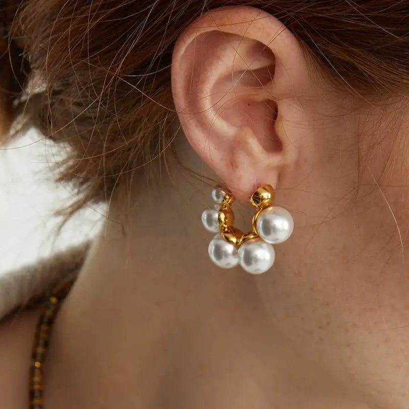 Gold Plated Anti-Tarnish Pearl Hoop Earrings