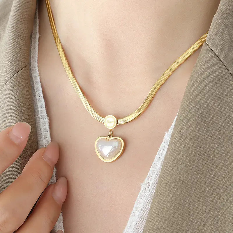 Gold Plated Anti-Tarnish Pearl Love Heart Necklace
