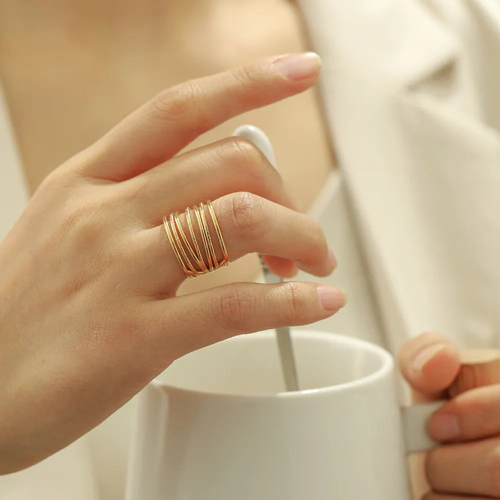 Gold Plated Anti-Tarnish Multi Layer Winding Line Ring