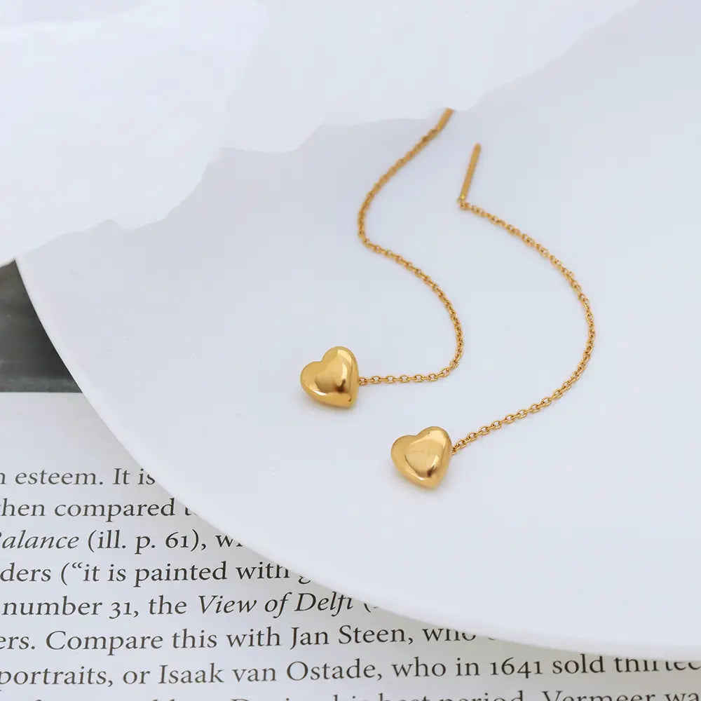Gold Plated Anti-Tarnish Love Heart Stud & Tassel Earrings