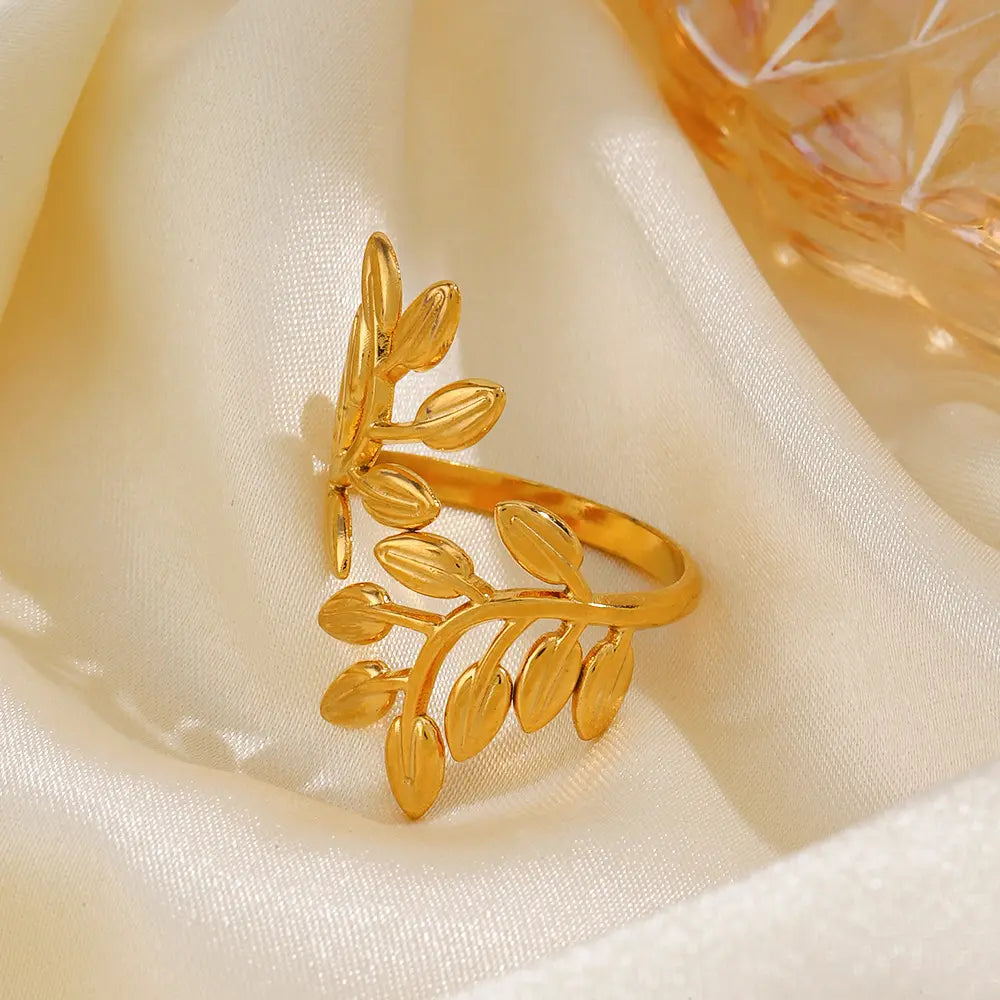 Gold Plated Anti-Tarnish Split Leaf Branch Open Ring