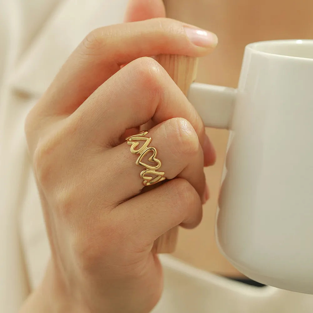 Gold Plated Anti-Tarnish Hollow Heart Band Ring