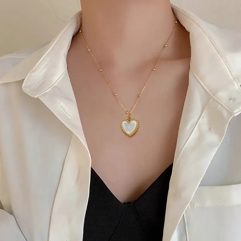 Gold Plated Anti-Tarnish Double Sided Shell Heart Pendant Necklace