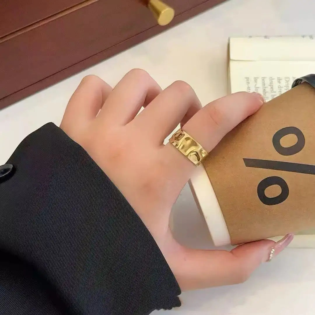 Gold Plated Anti-Tarnish Irregular Hammered Textured Open-ended Ring