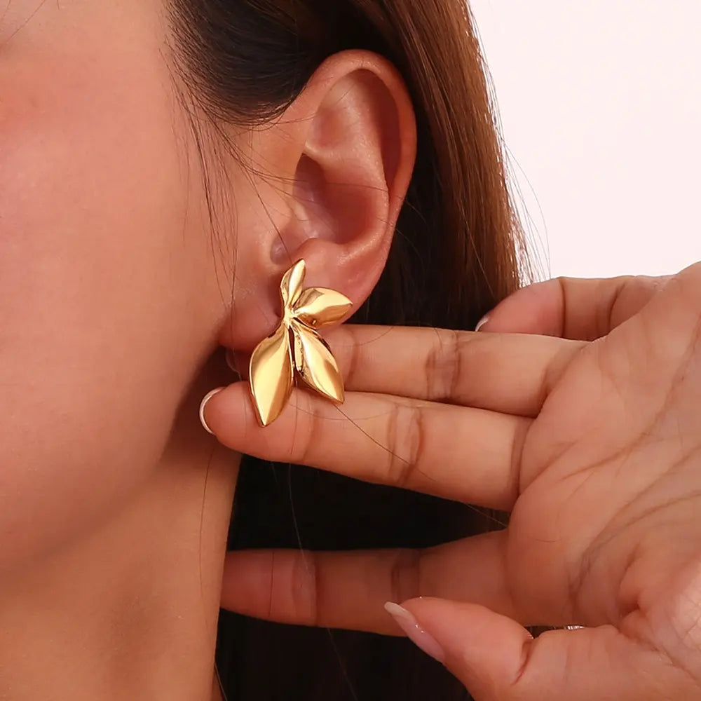 Gold Plated Anti-Tarnish Trendy Leaf Studs
