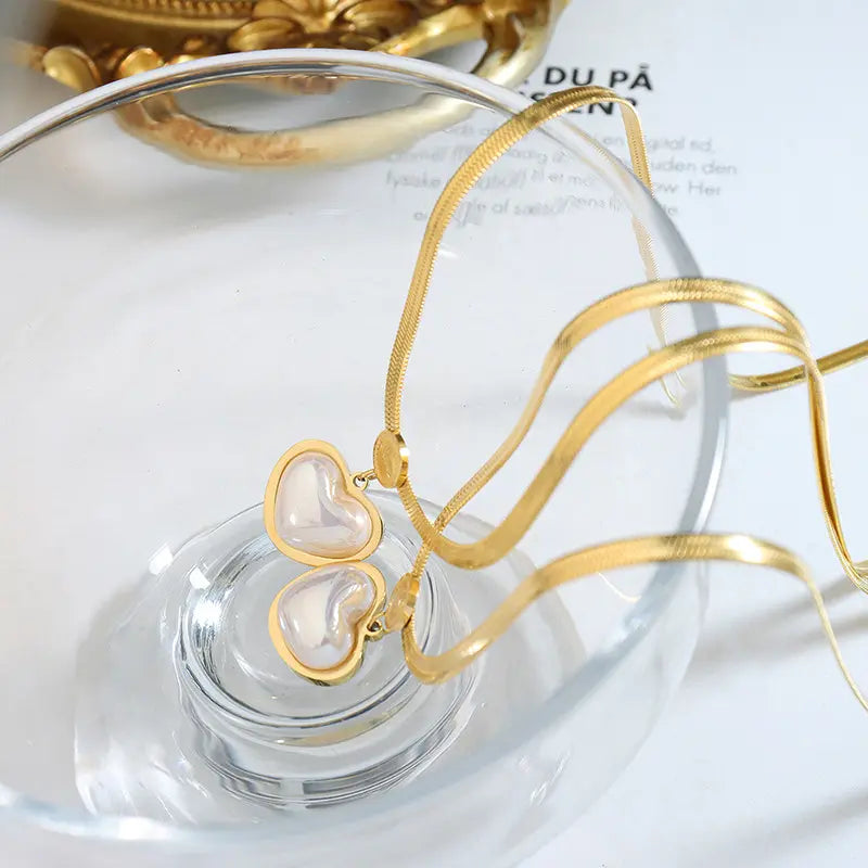 Gold Plated Anti-Tarnish Pearl Love Heart Necklace