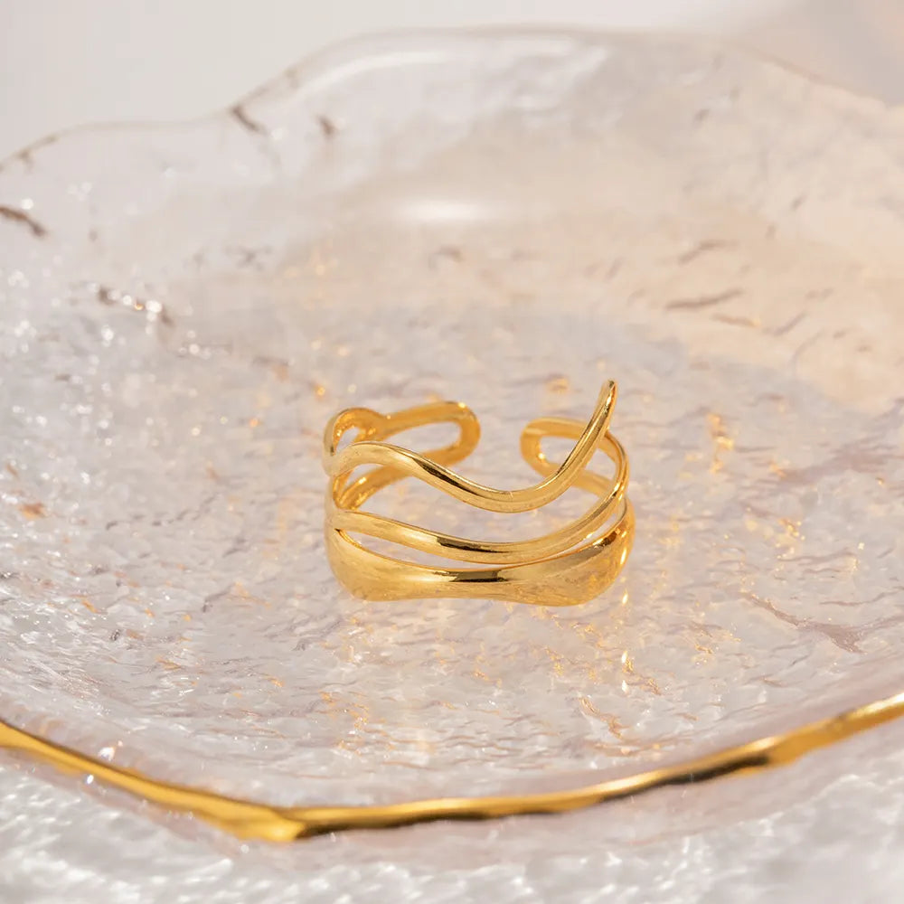 Gold Plated Anti-Tarnish Irregular Water Ripple Open Ring