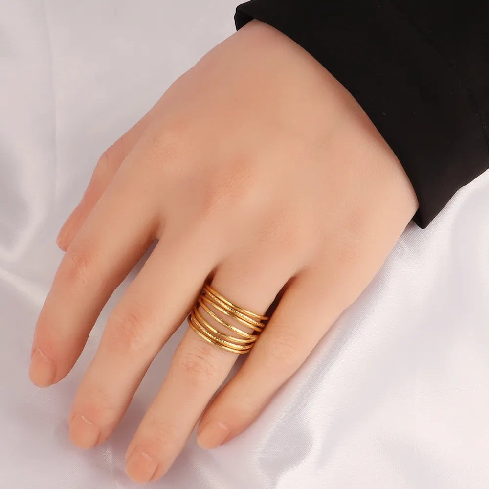 Gold Plated Anti-Tarnish Multi Layer Winding Line Ring