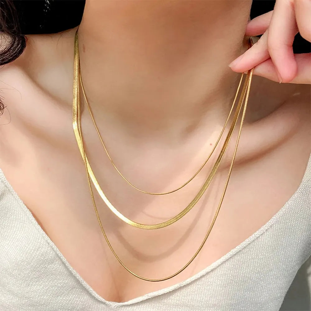 Gold Plated Anti-Tarnish Multi Layers Snake Chain Necklace