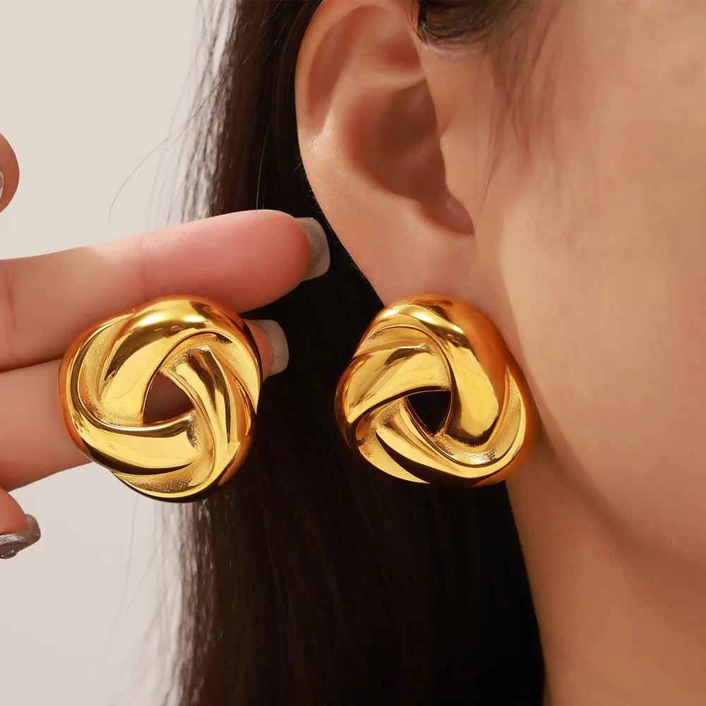 Gold Plated Anti-Tarnish Twisted Braided Irregular Studs