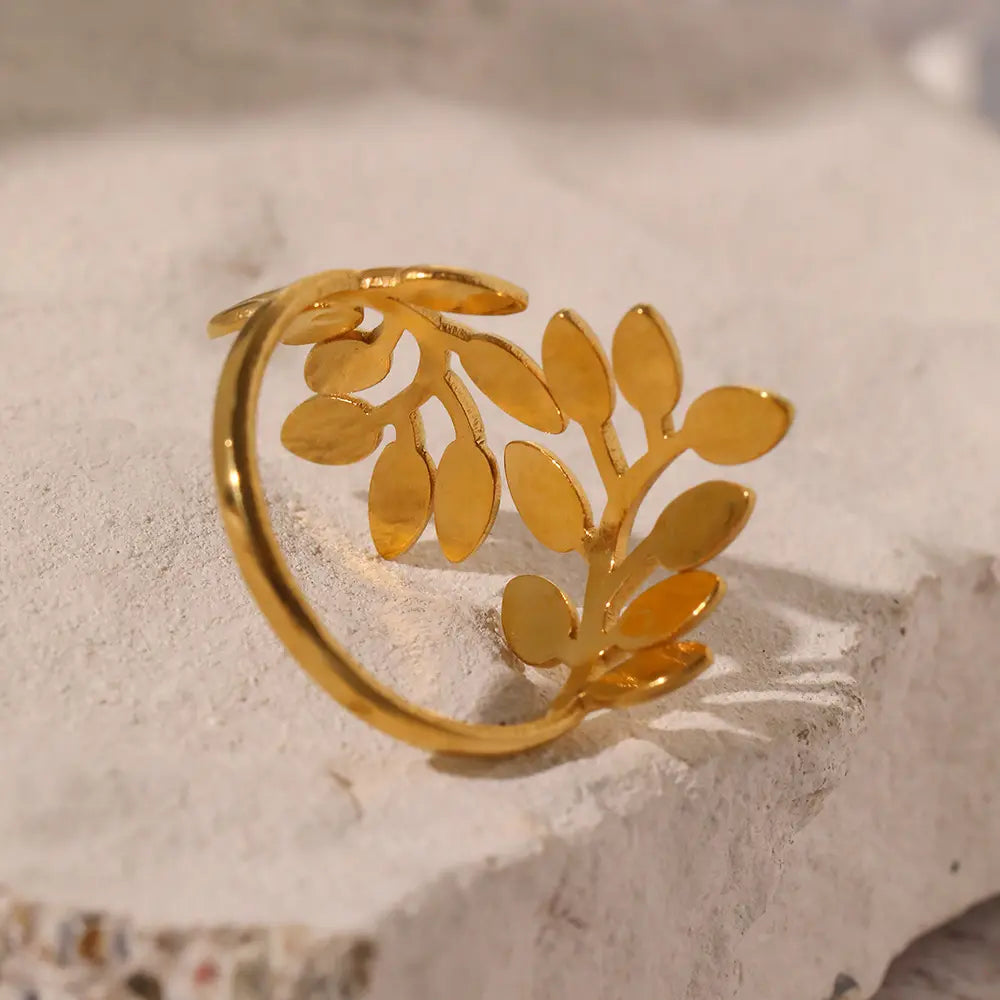 Gold Plated Anti-Tarnish Split Leaf Branch Open Ring