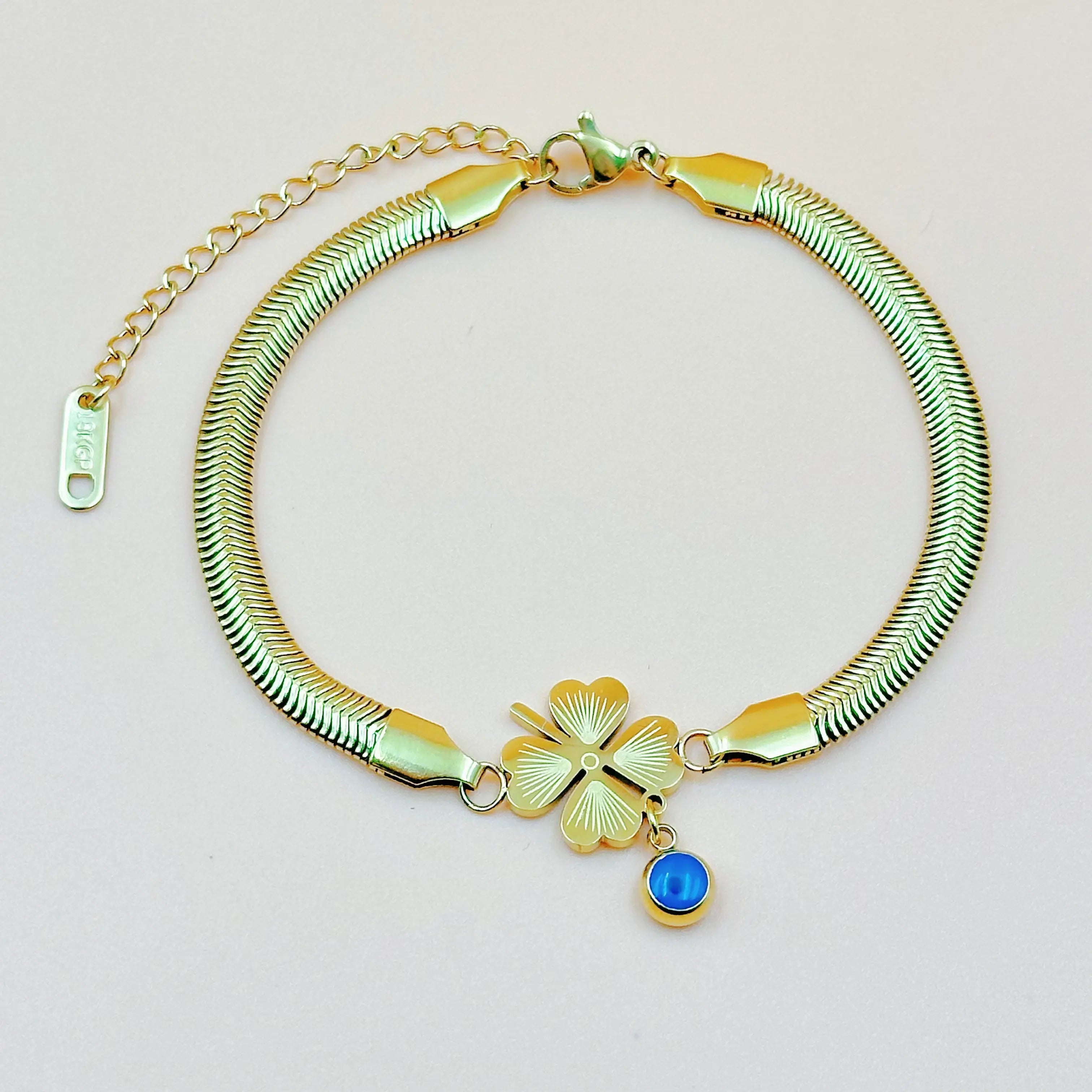 Gold Plated Anti-Tarnish Evil Eye Snake Bone Chain Bracelet