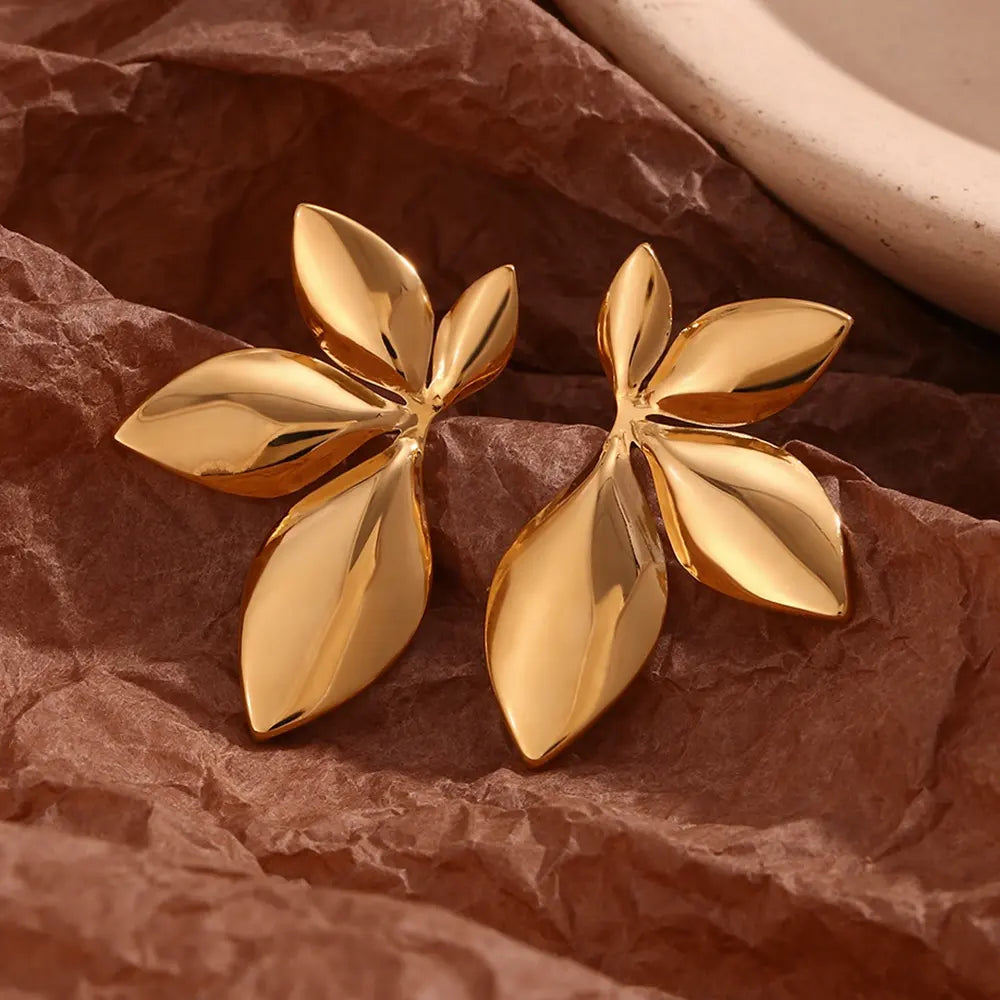 Gold Plated Anti-Tarnish Trendy Leaf Studs