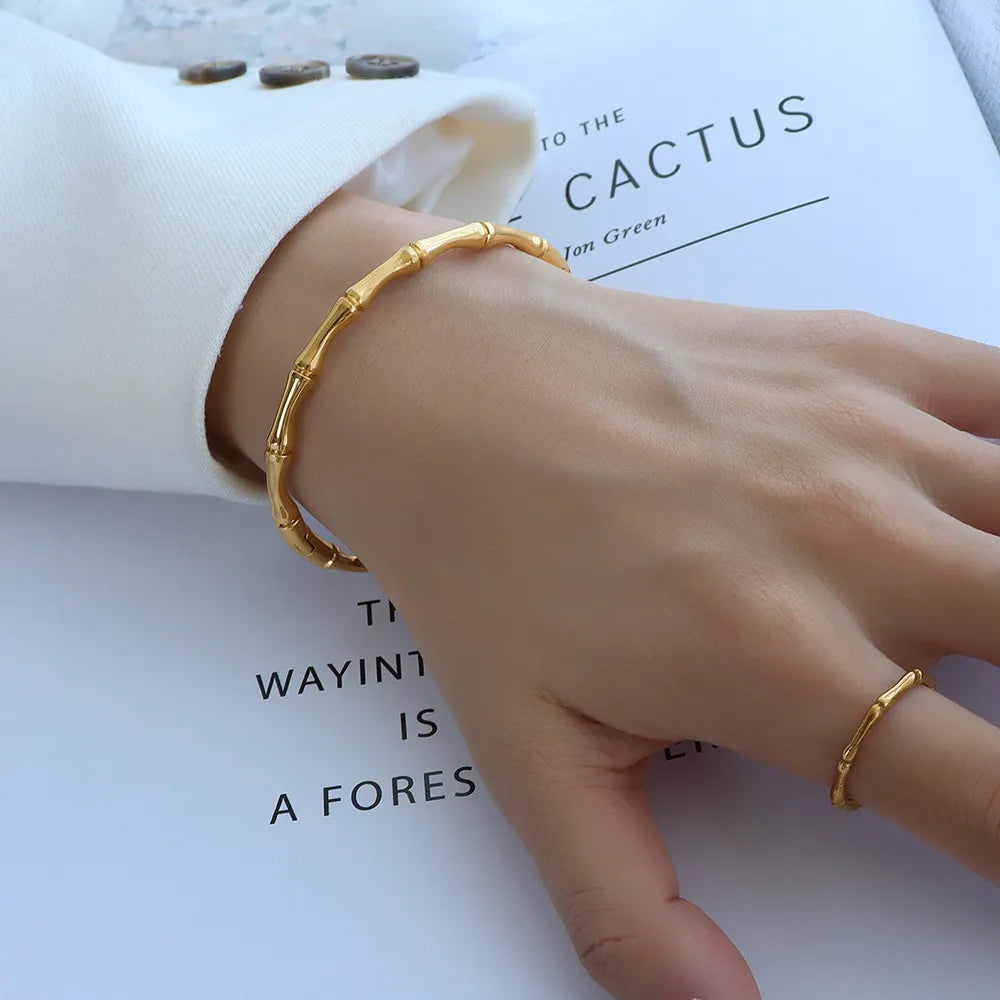 Gold Plated Anti-Tarnish Bamboo Cuff Bracelet