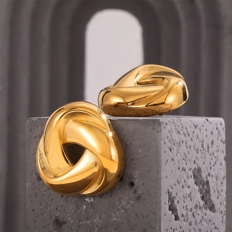 Gold Plated Anti-Tarnish Twisted Braided Irregular Studs