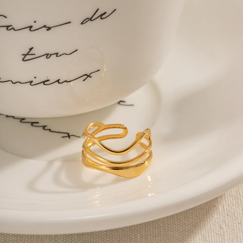 Gold Plated Anti-Tarnish Irregular Water Ripple Open Ring