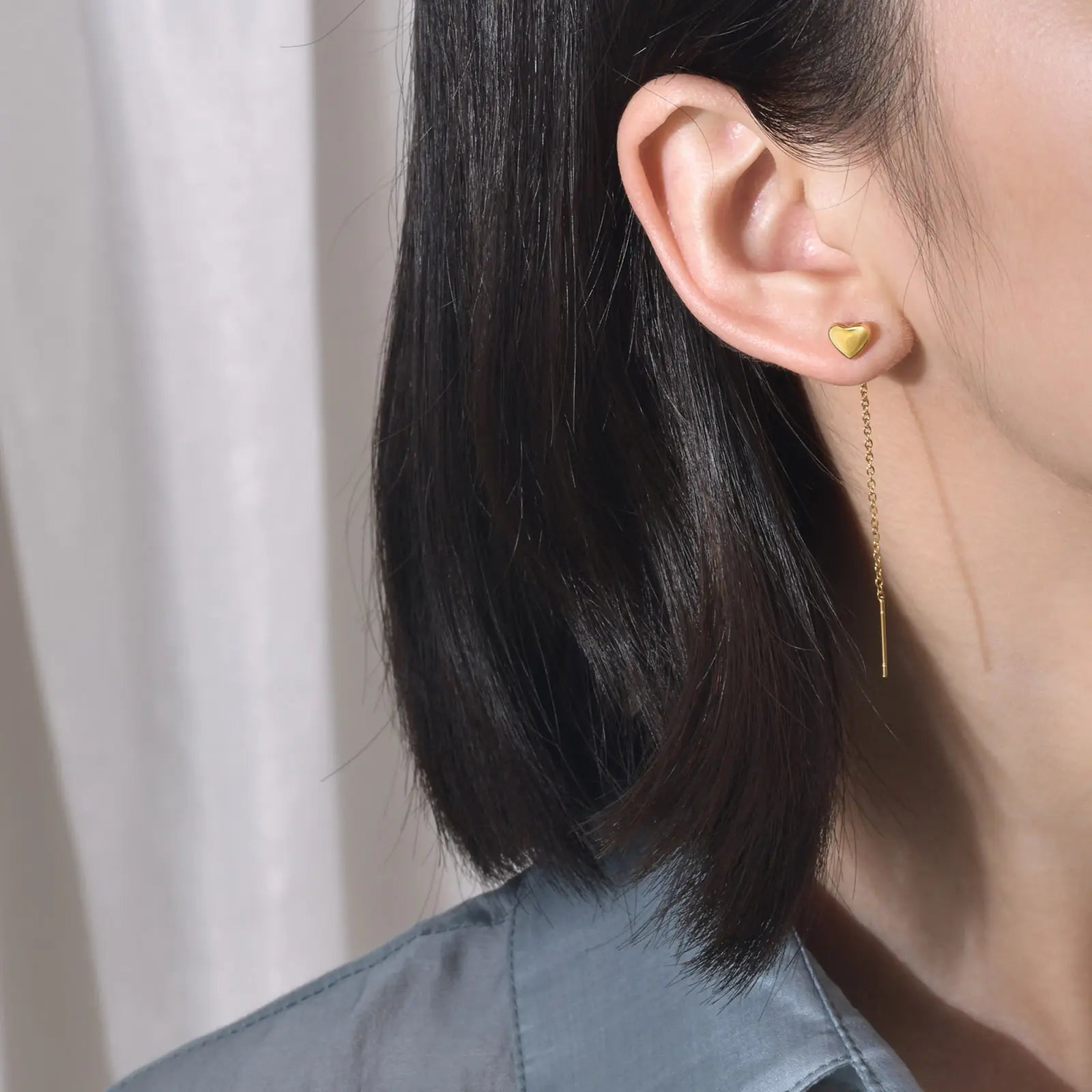 Gold Plated Anti-Tarnish Love Heart Stud & Tassel Earrings