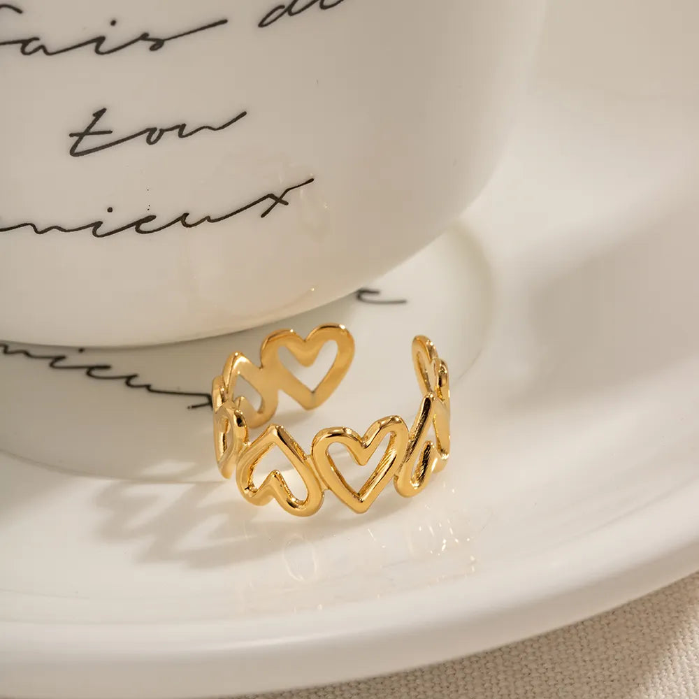 Gold Plated Anti-Tarnish Hollow Heart Band Ring