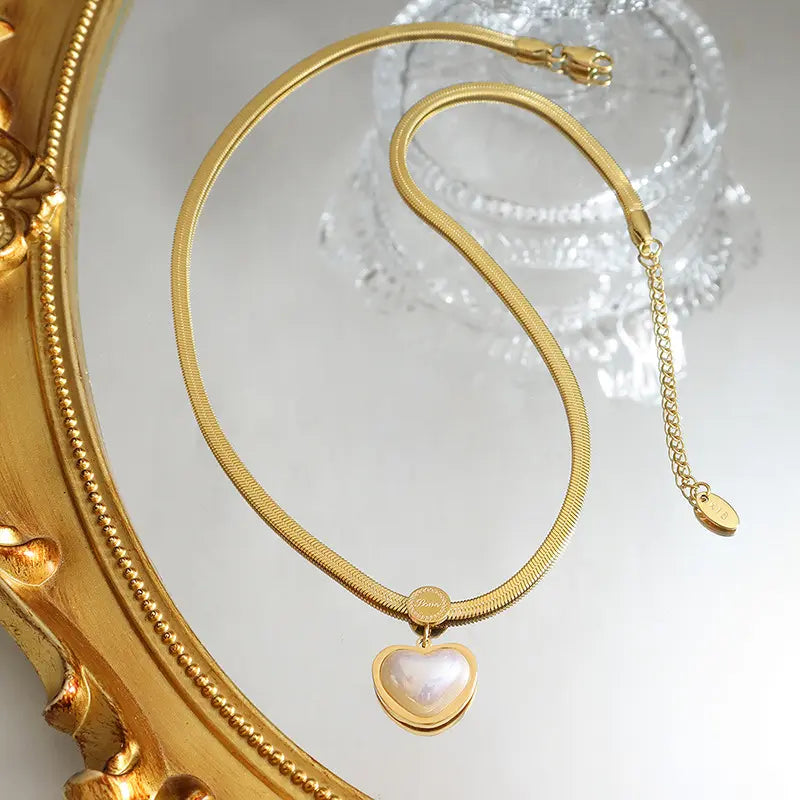 Gold Plated Anti-Tarnish Pearl Love Heart Necklace