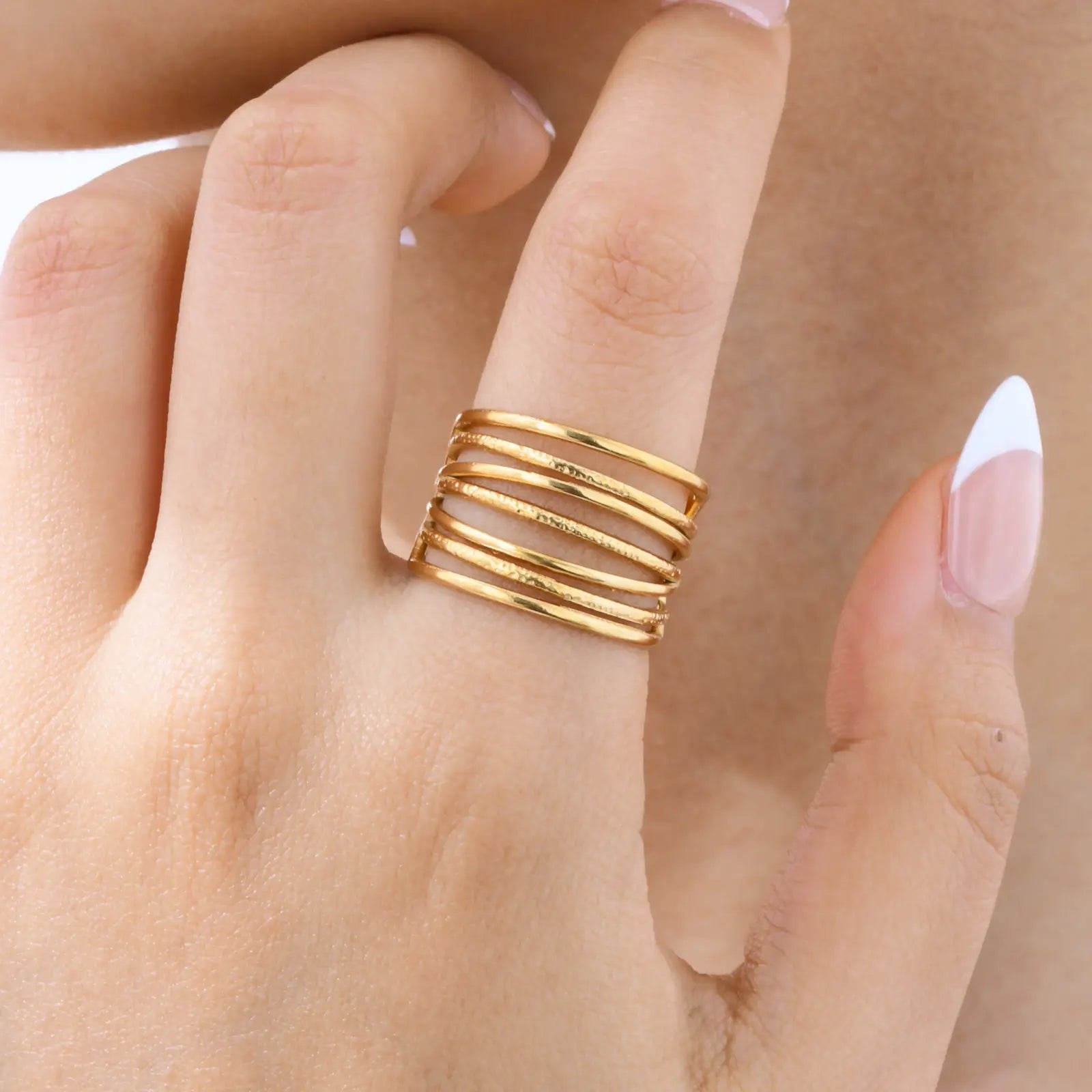 Gold Plated Anti-Tarnish Multi Layer Winding Line Ring