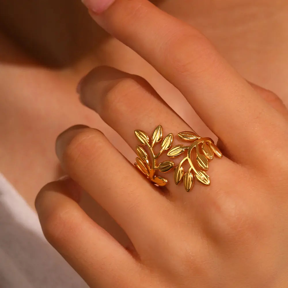 Gold Plated Anti-Tarnish Split Leaf Branch Open Ring