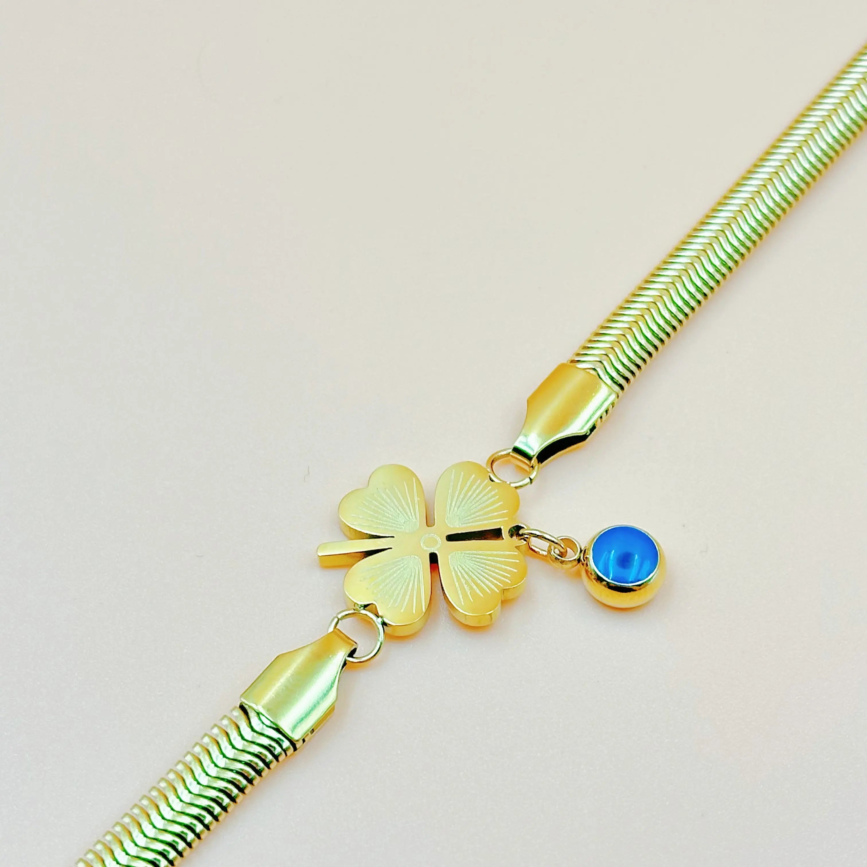 Gold Plated Anti-Tarnish Evil Eye Snake Bone Chain Bracelet