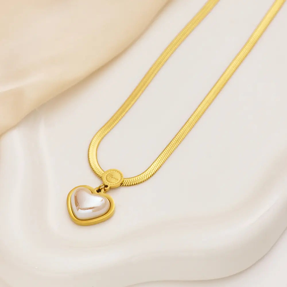 Gold Plated Anti-Tarnish Pearl Love Heart Necklace