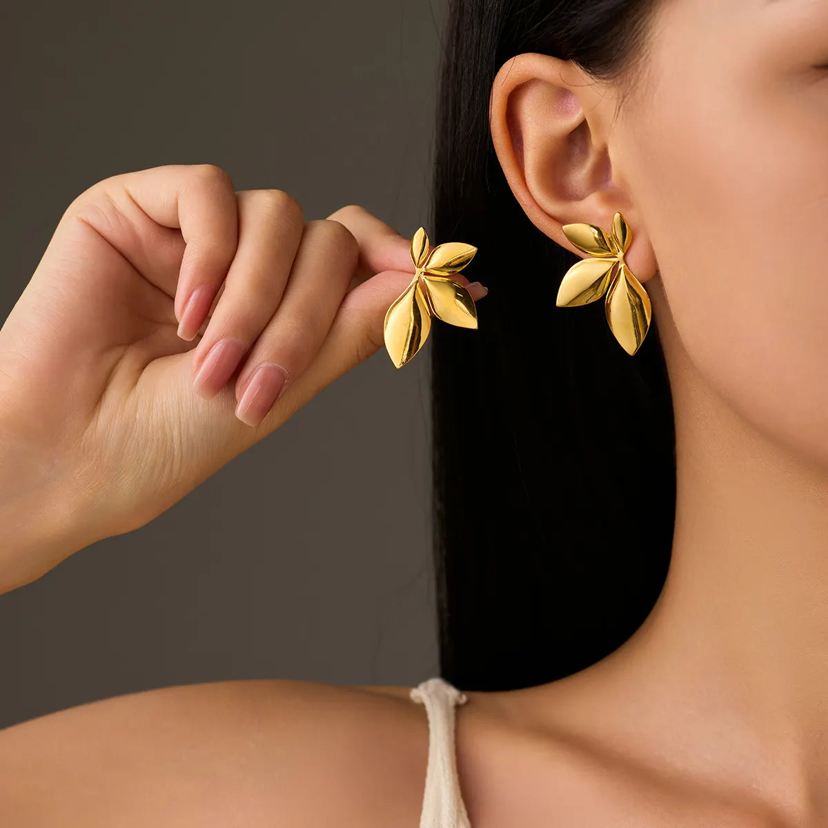 Gold Plated Anti-Tarnish Trendy Leaf Studs