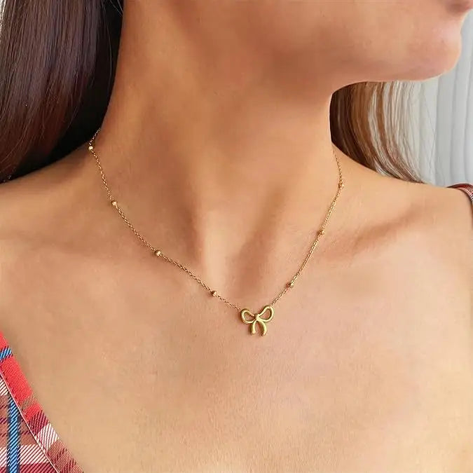 Gold Plated Anti-Tarnish Bead Bowknot Necklace