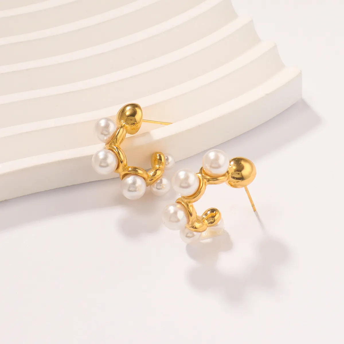 Gold Plated Anti-Tarnish Pearl Hoop Earrings