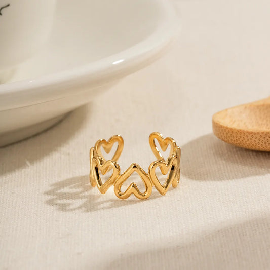 Gold Plated Anti-Tarnish Hollow Heart Band Ring