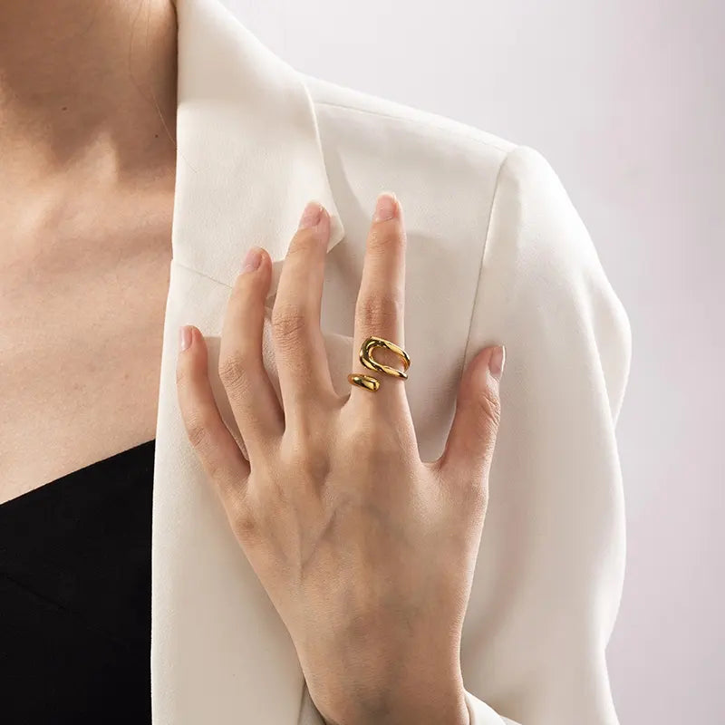 Gold Plated Anti-Tarnish Simple Hollow Cross Open Ring
