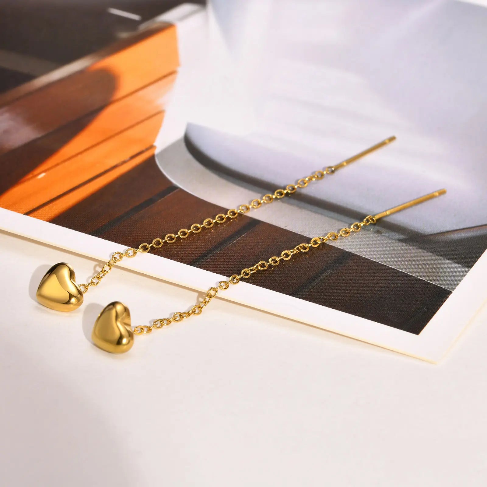 Gold Plated Anti-Tarnish Love Heart Stud & Tassel Earrings