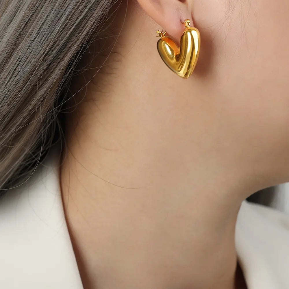 Gold Plated Anti-Tarnish Love Heart Chunky Hoops