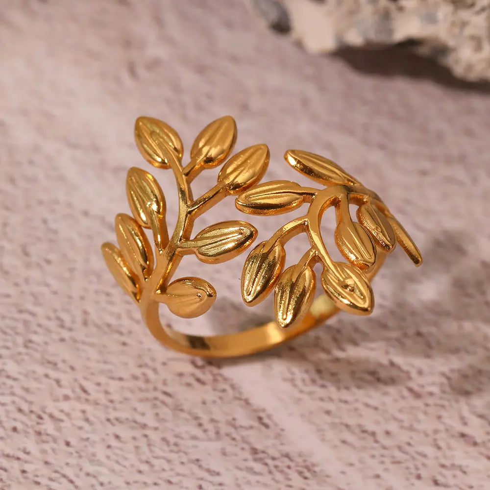 Gold Plated Anti-Tarnish Split Leaf Branch Open Ring