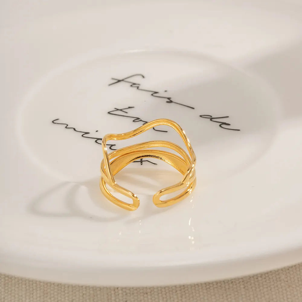Gold Plated Anti-Tarnish Irregular Water Ripple Open Ring