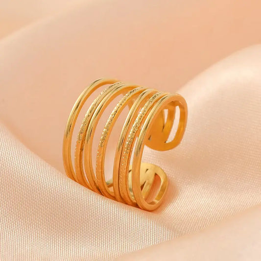 Gold Plated Anti-Tarnish Multi Layer Winding Line Ring