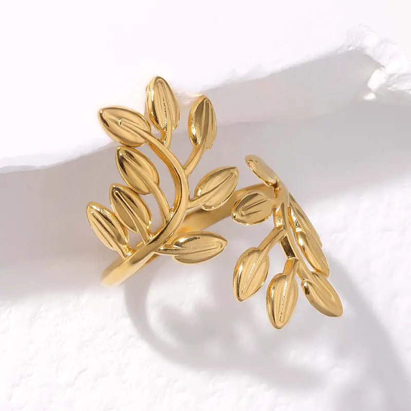Gold Plated Anti-Tarnish Split Leaf Branch Open Ring